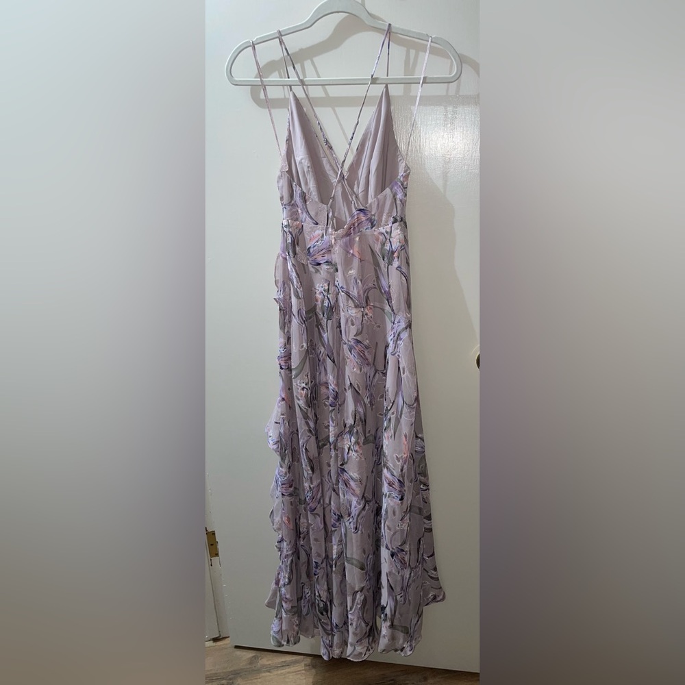 Astr The Label V-Neck Printed Holland Ruffled Cascade Maxi Dress Lilac - Picture 4 of 7